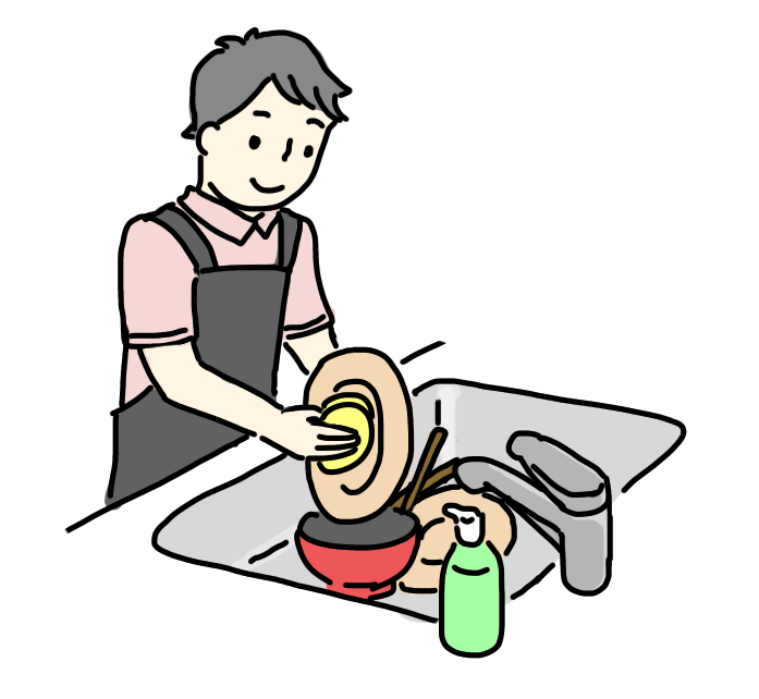 お皿を洗う 日本語の絵