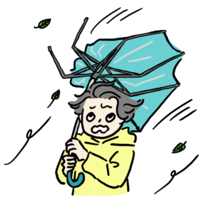 強風で傘が壊れる